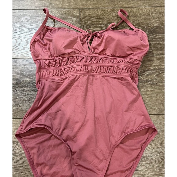 Women's Kona Sol Gathered Modern One Piece Swimsuit Mauvewood Large swim 1222 - Picture 4 of 10